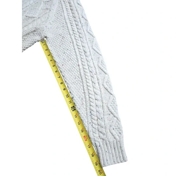 LANDS END Men's Cotton Blend Aran Cable Crew Neck Sweater Large Off White EUC Crewneck